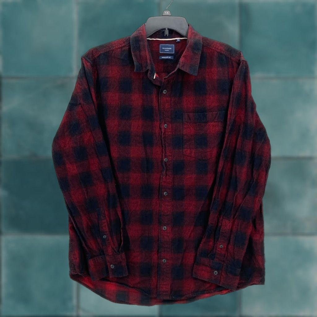 Vintage 7 Diamonds Corduroy Shirt Mens 2XL Red Plaid Regular Button-Up Pockets Size US XXL / EU 58 / 5 - 1 Thumbnail