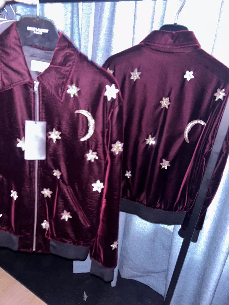 Yves Saint Laurent Saint Laruent 16 FW Burgundy Velvet Starmoon Jacket 2502-Ne Size US S / EU 44-46 / 1 - 3 Thumbnail