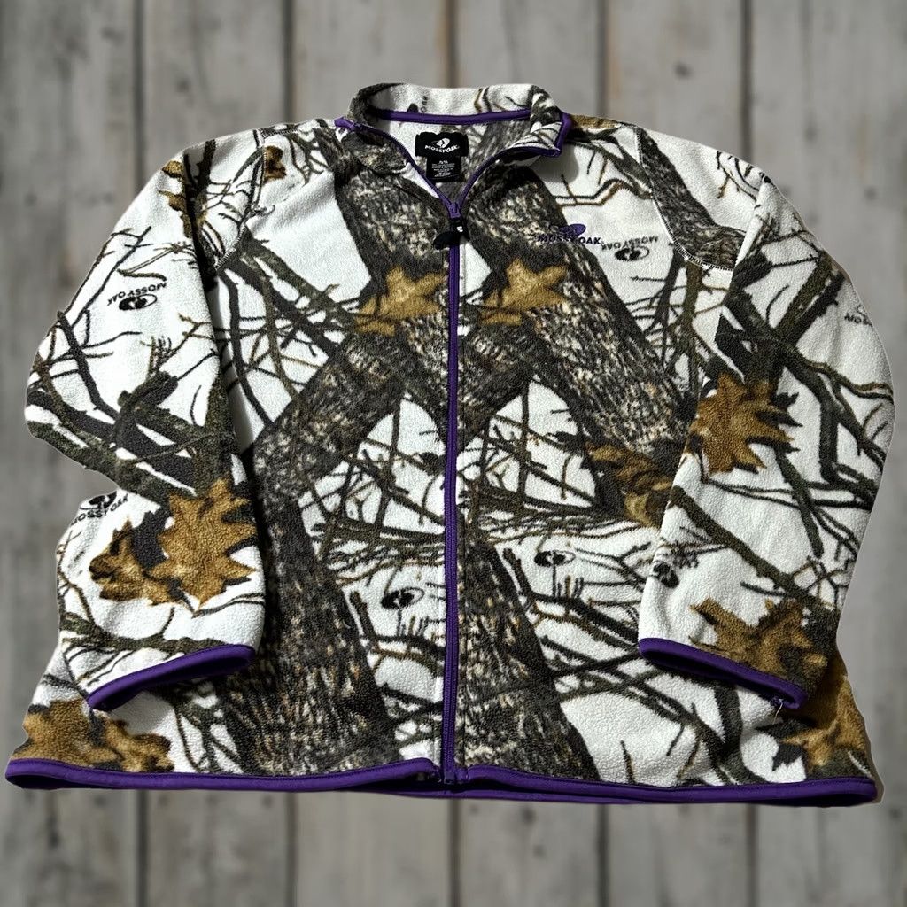 Vintage VINTAGE Mossy Oak Camouflage Fleece Jacket White Purple XL Women’s Jacket Size XL / US 12-14 / IT 48-50 - 1 Thumbnail