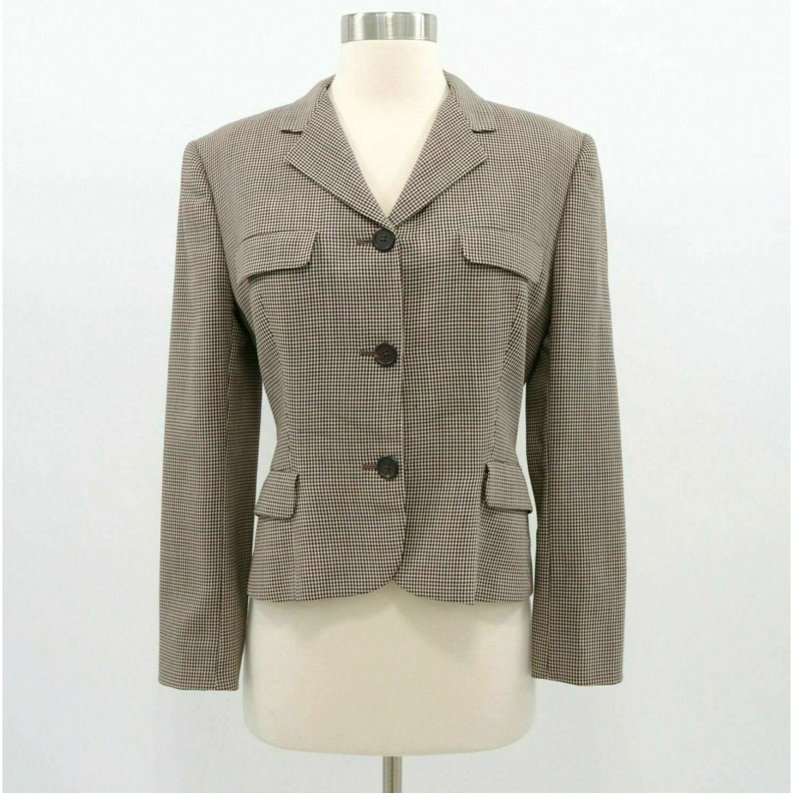 image of Ralph Laurent Collection Blazer Jacket Womens 4 Houndstooth Wool Mohair Brown in White (Size Small)
