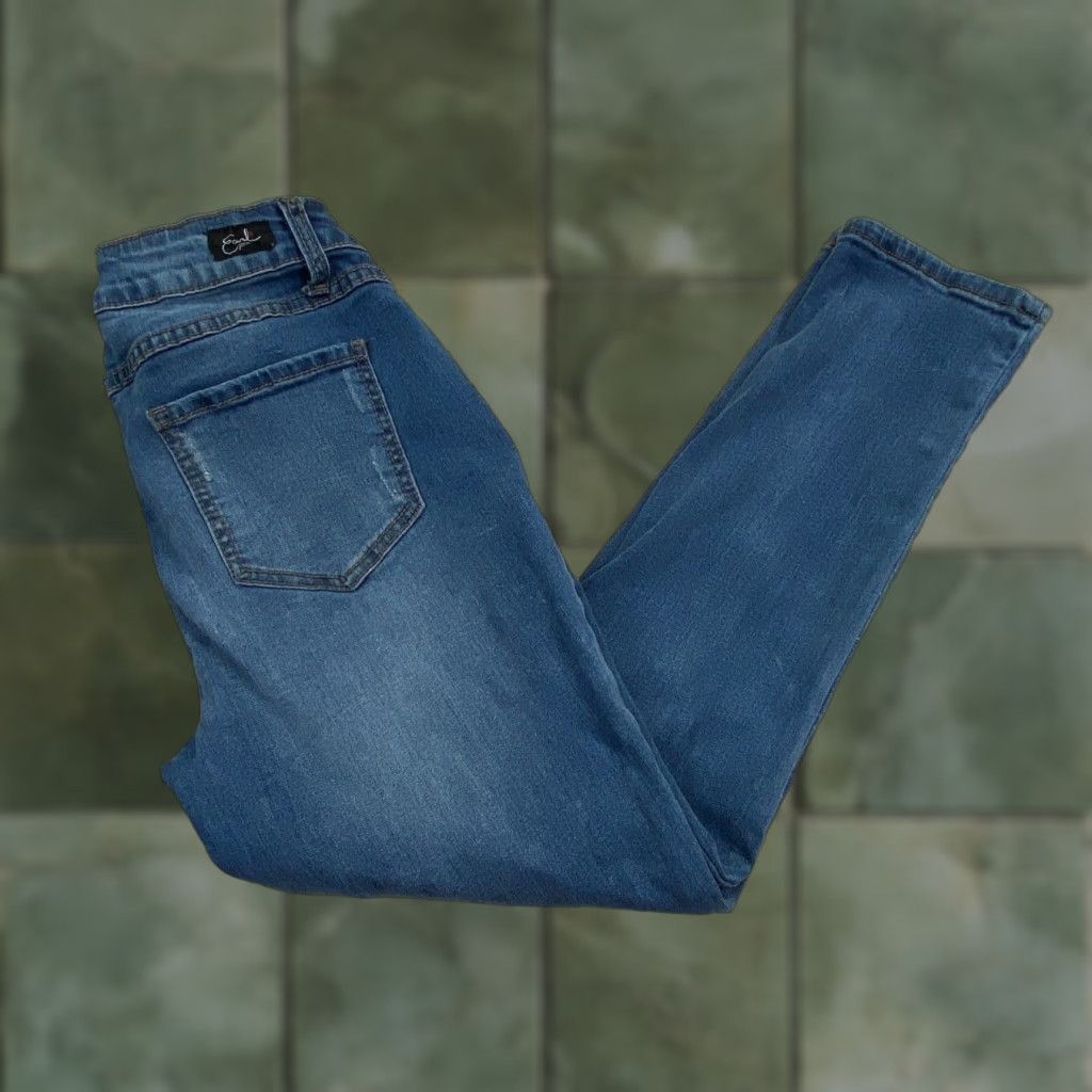 Vintage Earl Jean Womens Skinny Jeans Medium Wash Cropped Distressed Denim Size 28" / US 6 / IT 42 - 1 Thumbnail