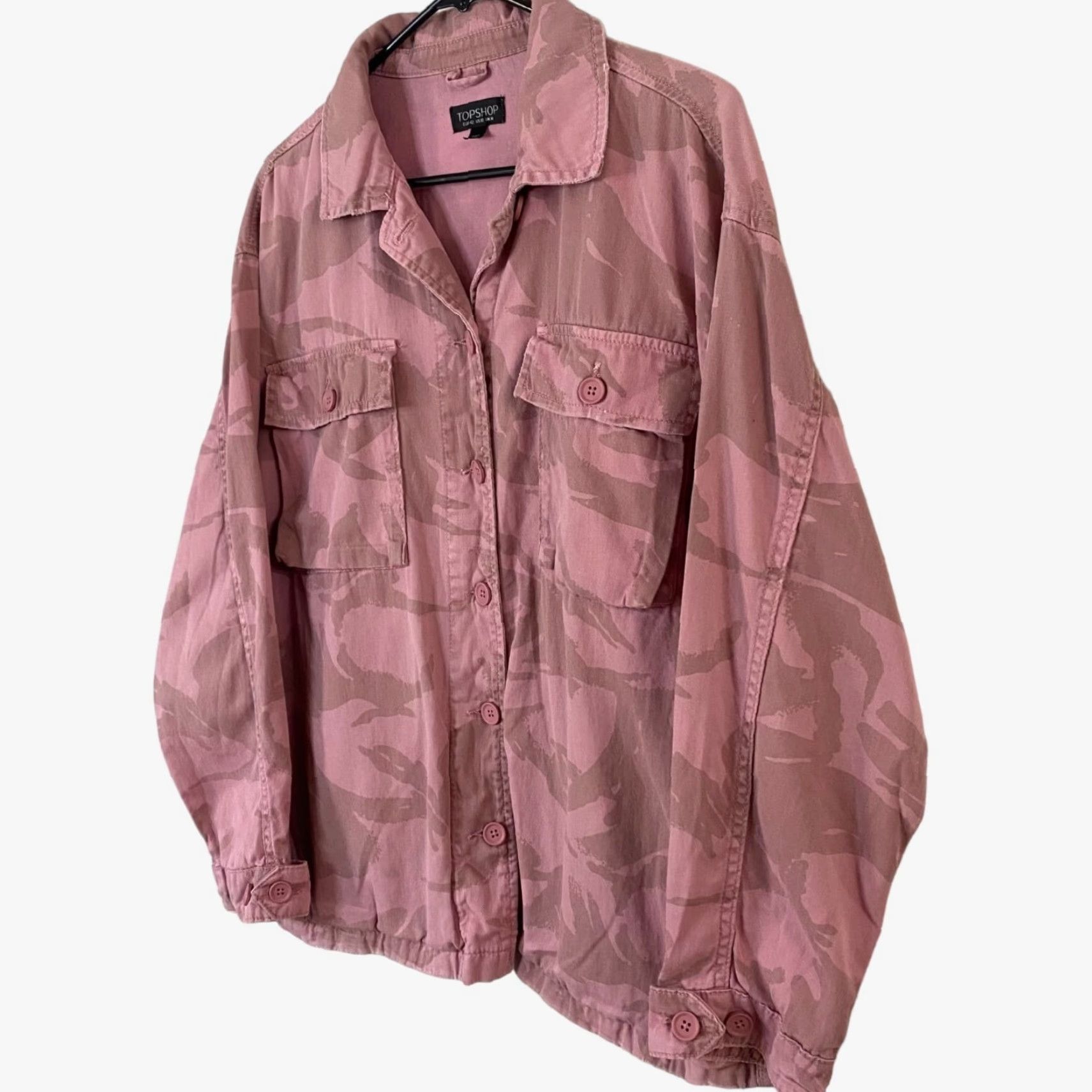 Topshop Topshop Camouflage Button Front Shacket Womens 10 Pink Camo Long-Sleeve Jacket Size L / US 10 / IT 46 - 2 Thumbnail