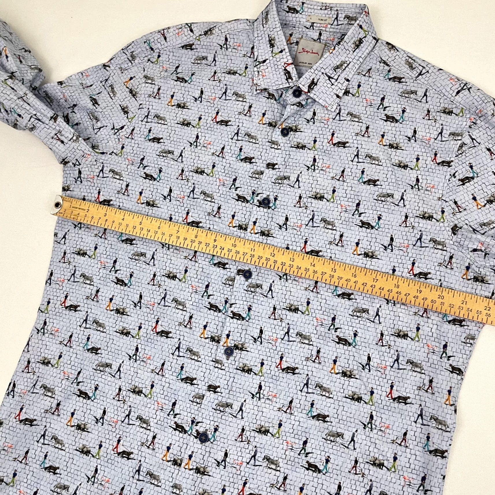 Vintage Signum Berlin Shirt Mens Large Slim Geometric Blue Cotton Button-Up Size US L / EU 52-54 / 3 - 6 Thumbnail