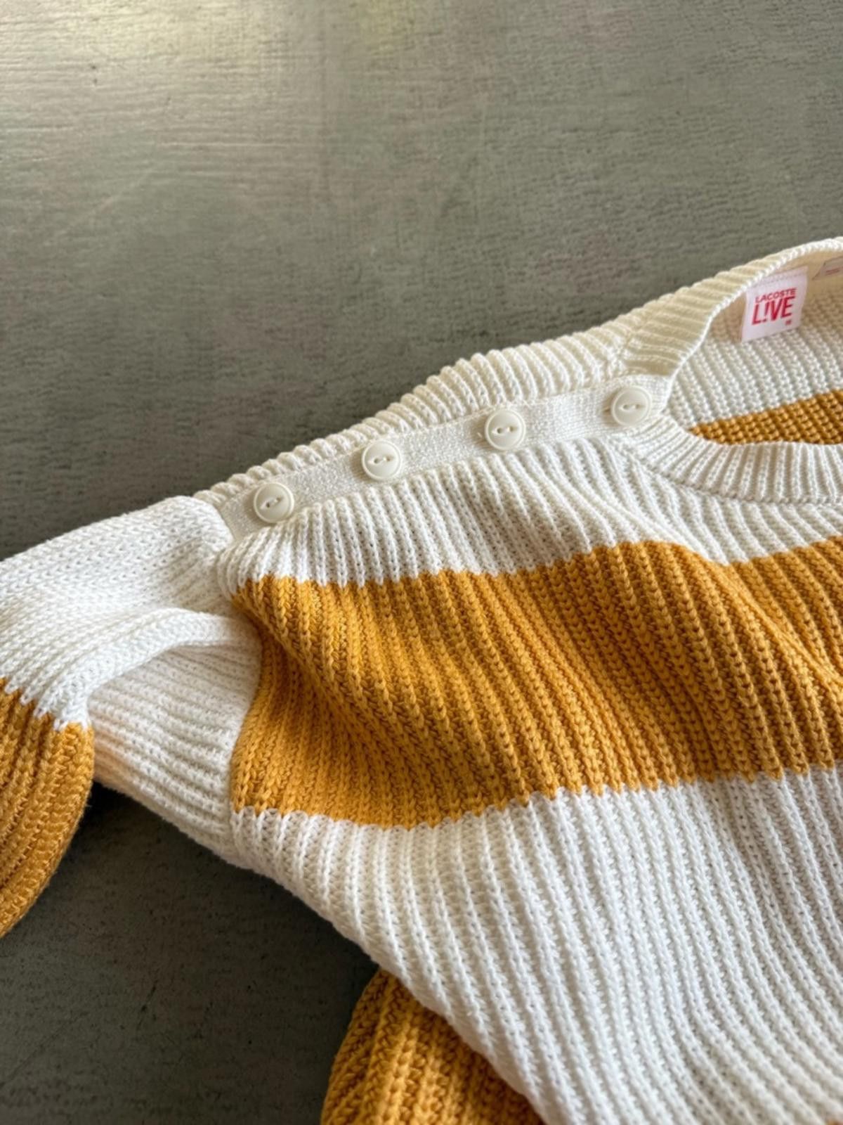 Lacoste Lacoste Live / Stripe Knit Sweater / Gold Ivory Size M / US 6-8 / IT 42-44 - 6 Thumbnail