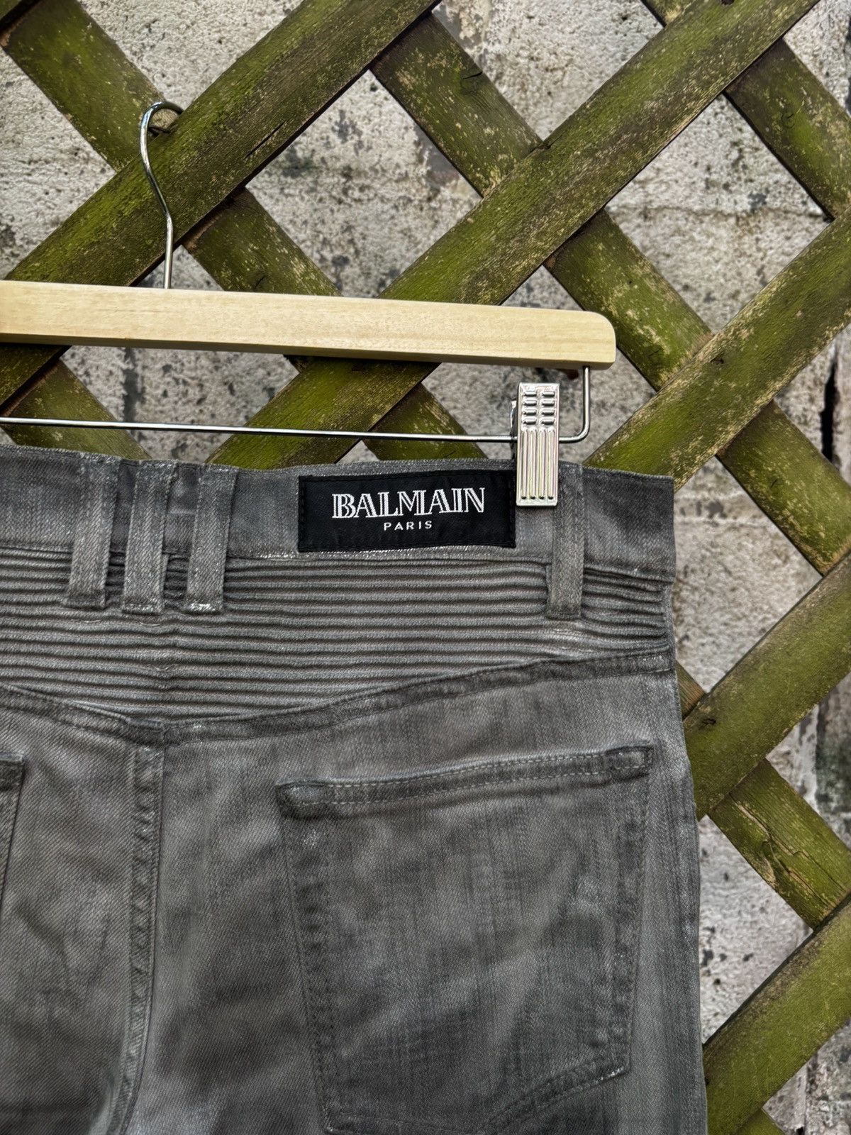 Balmain FW12 Balmain Decarnin Sparkle Wax Coated Silver Biker Jeans Size US 29 - 10 Thumbnail