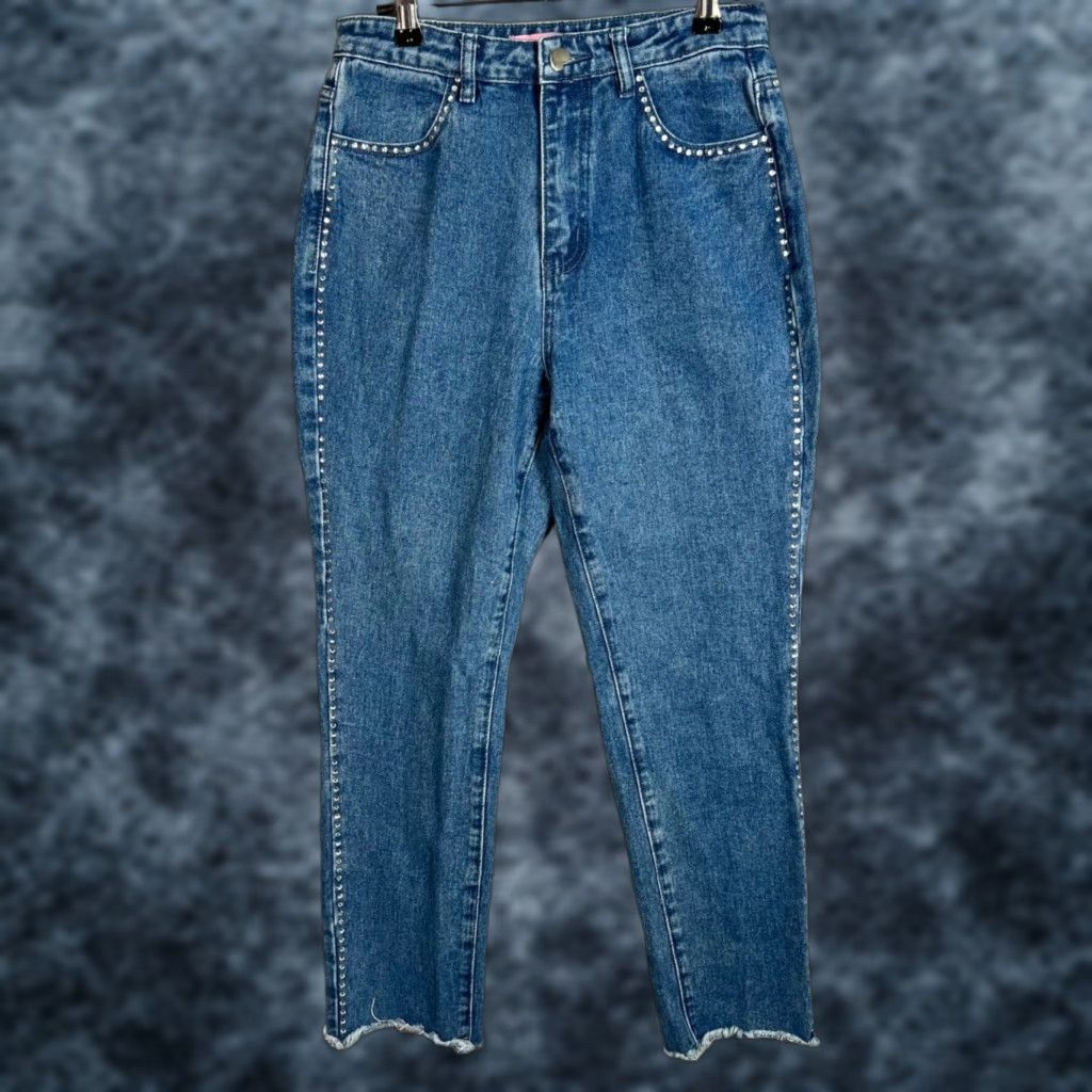 Dolls Kill VINTAGE Dolls Kill X Bratz WOMENS Jeans High-Waisted Tapered M Blue Rhinestone Detail 90s Mens Womens Girls Size 32" / US 10 / IT 46 - 1 Thumbnail