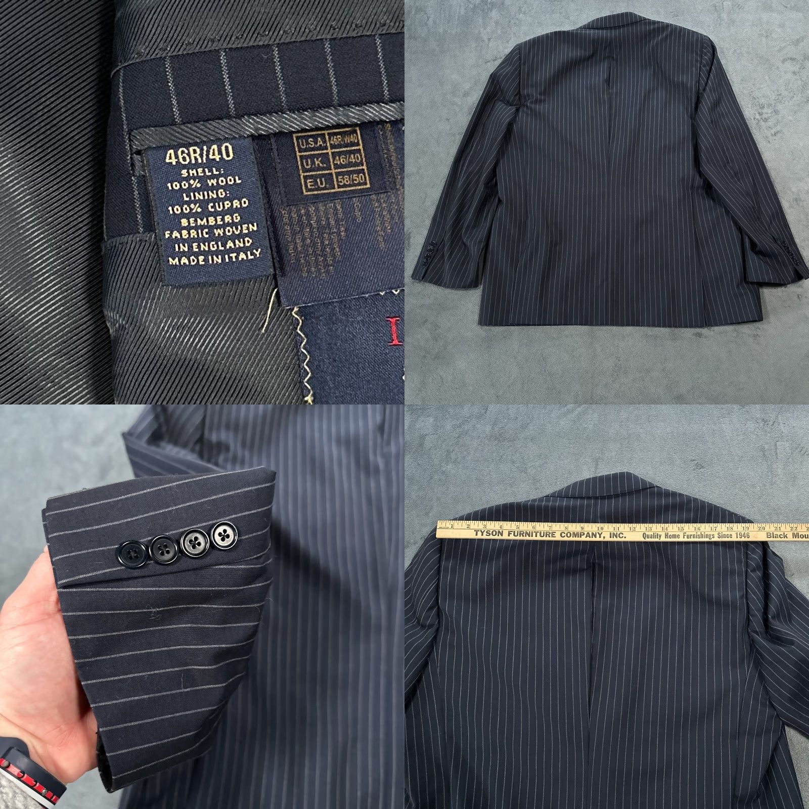 Brooks Brothers Brooks Brothers 1818 Suit Jacket Mens 46R Navy Blue Pinstripe Regular Fit Double-Vented Wool Classic Preppy Size 46R - 8 Thumbnail