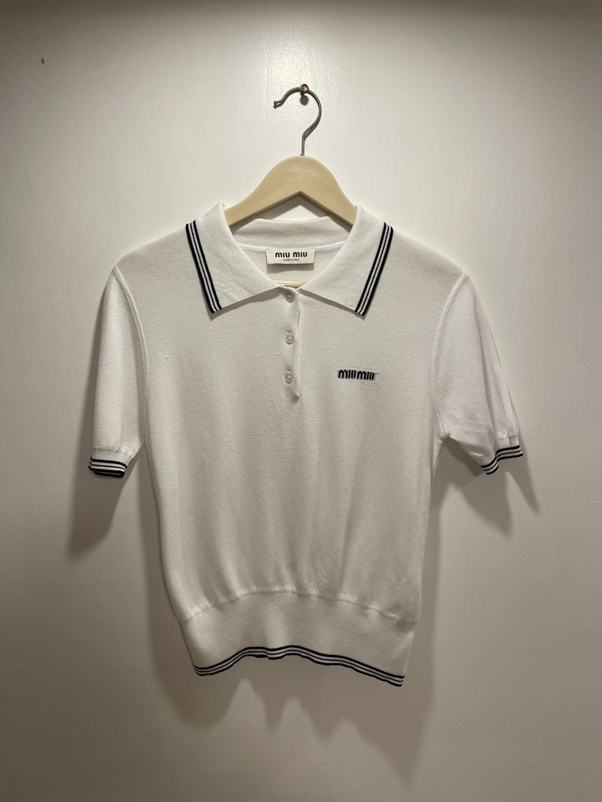 Miu Miu Miu Miu stripe-detail polo top Size S / US 4 / IT 40 - 2 Thumbnail