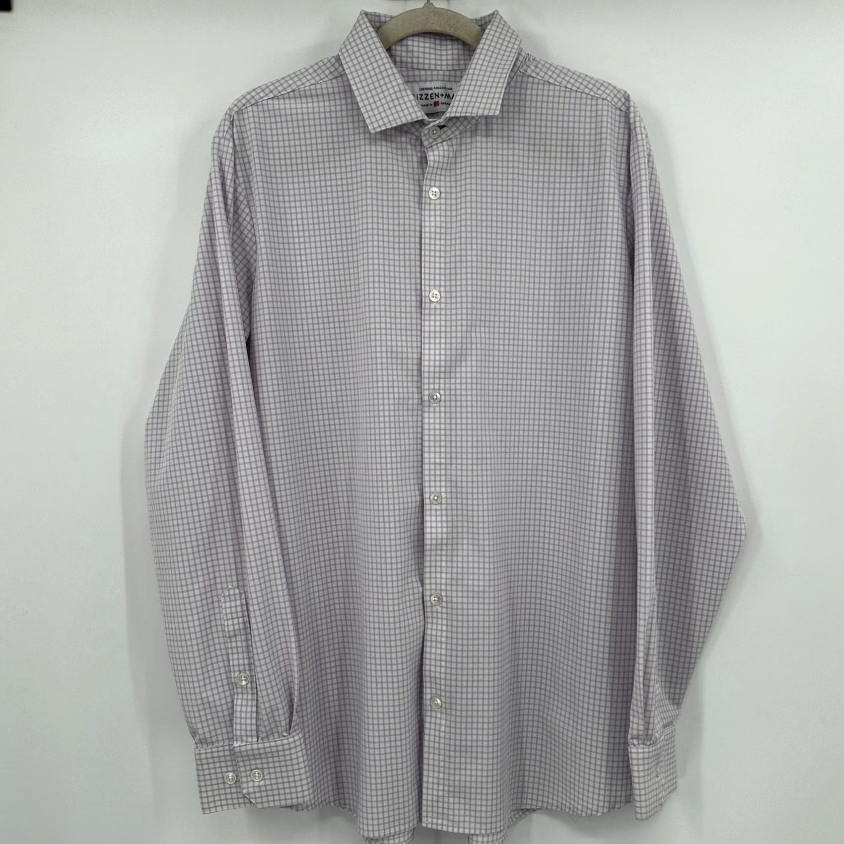 Mizzen+Main Mizzen+Main Leeward Dress Shirt Men XL Purple White Micro Check Stretch Size 46R - 4 Thumbnail