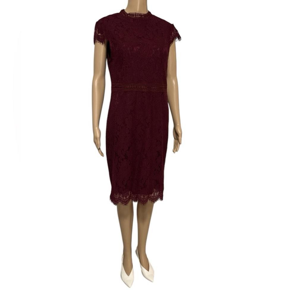 Designer Suzy Shier Elegant Burgundy Lace Dress Size L / US 10 / IT 46 - 1 Thumbnail