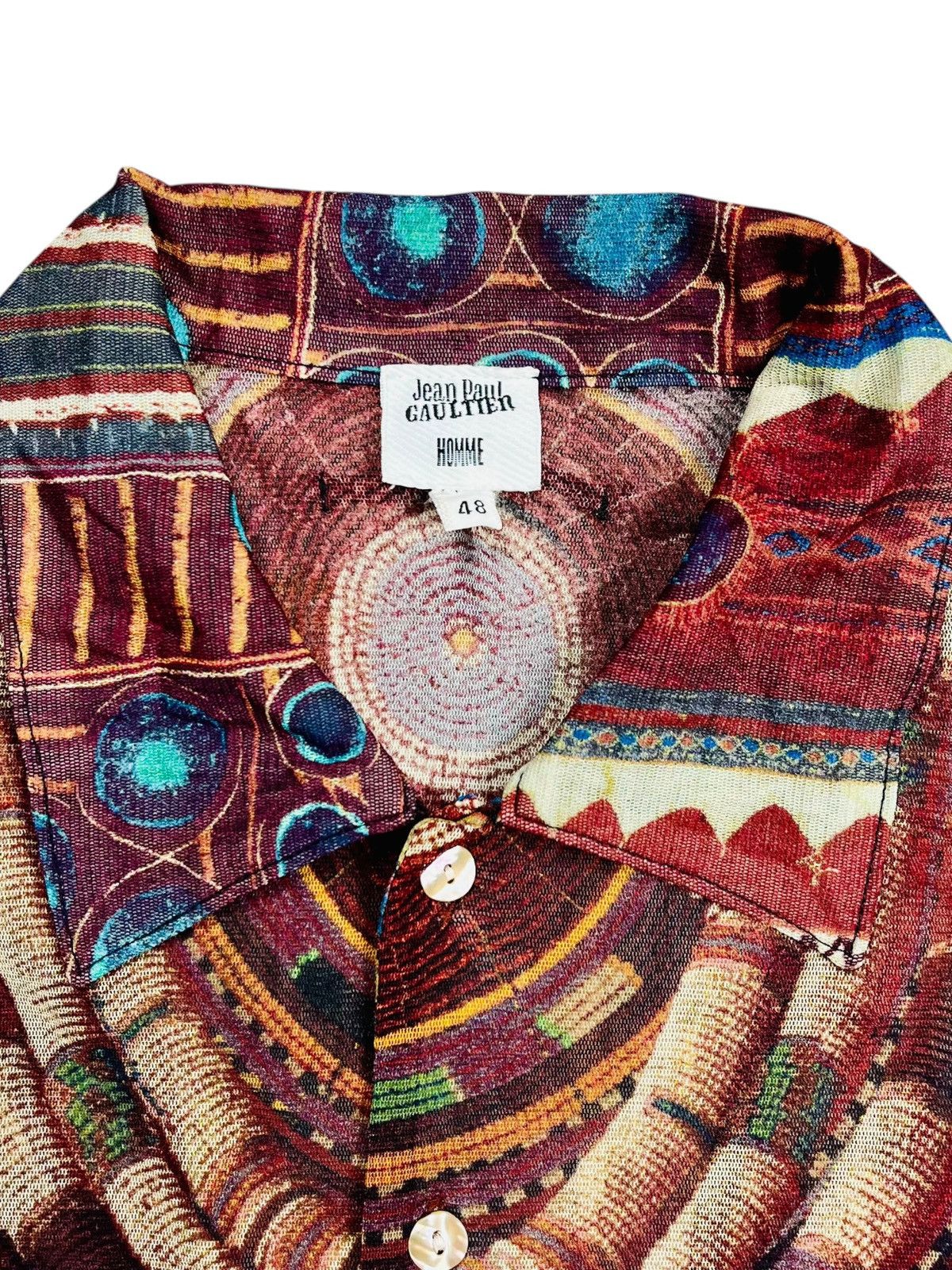 1990s Jean Paul Gaultier - Printed Ethnic Mesh Top