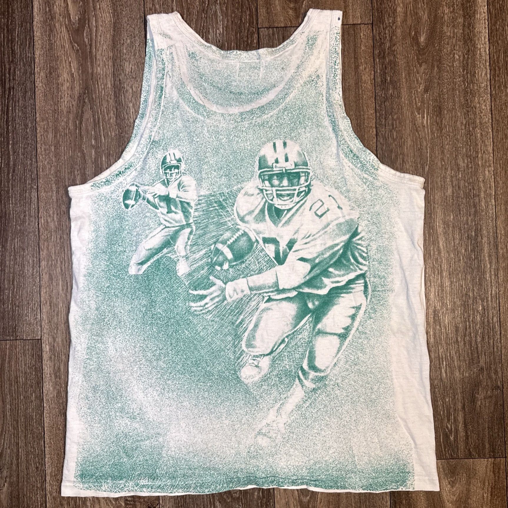 Anvil VINTAGE University of Miami Hurricanes All Over Print Tank Top T-Shirt Large Mens L White 90s Size US L / EU 52-54 / 3 - 6 Thumbnail