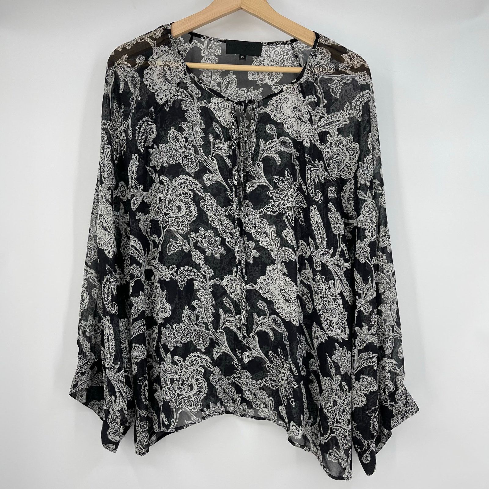 Nili Lotan Nili Lotan | Acadia Black Paisley Bohemian Silk Blouse XS Size XS / US 0-2 / IT 36-38 - 2 Thumbnail