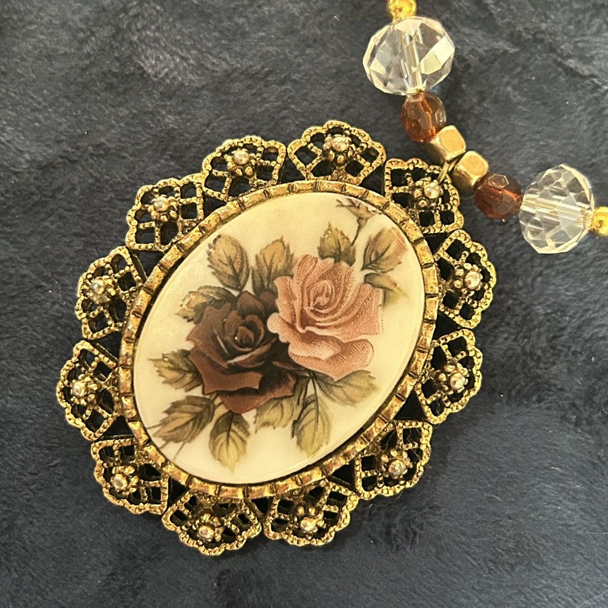 Handmade Handcrafted repurpose porcelain rose genuine pearl necklace Size ONE SIZE - 6 Thumbnail