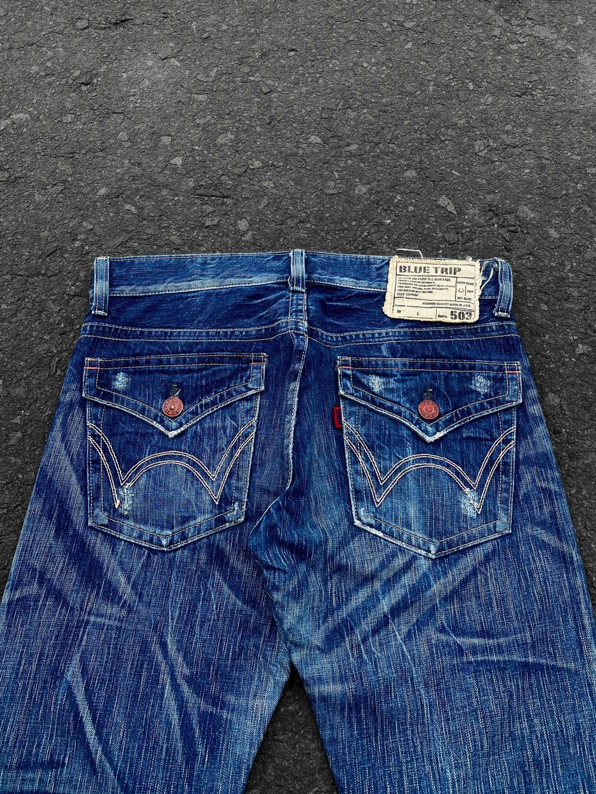 Edwin Vtg Flare Edwin 503 Blue Trip Crazy Faded Denim🇯🇵 Size US 34 / EU 50 - 8 Thumbnail