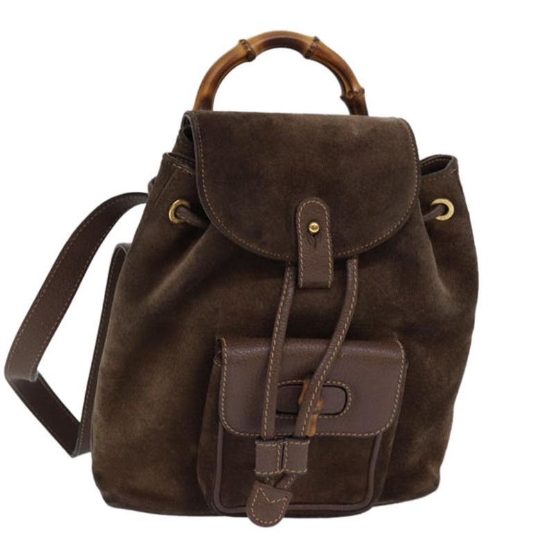 Gucci GUCCI Bamboo Backpack Suede Brown Gold 003 2058 0030  display picture 1
