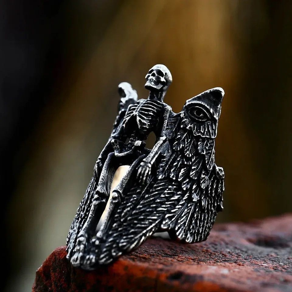 Jewelry Creative Skull Angel Wing Ring Size ONE SIZE - 2 Thumbnail