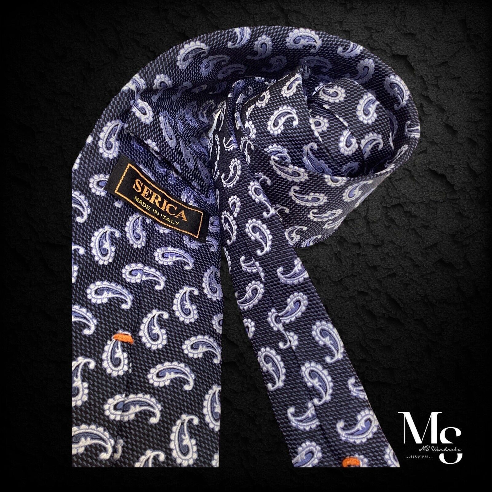 Serica SERICA Gray Paisley Silk Tie In Made Italy W: 3.5" EX COND Size ONE SIZE - 3 Thumbnail