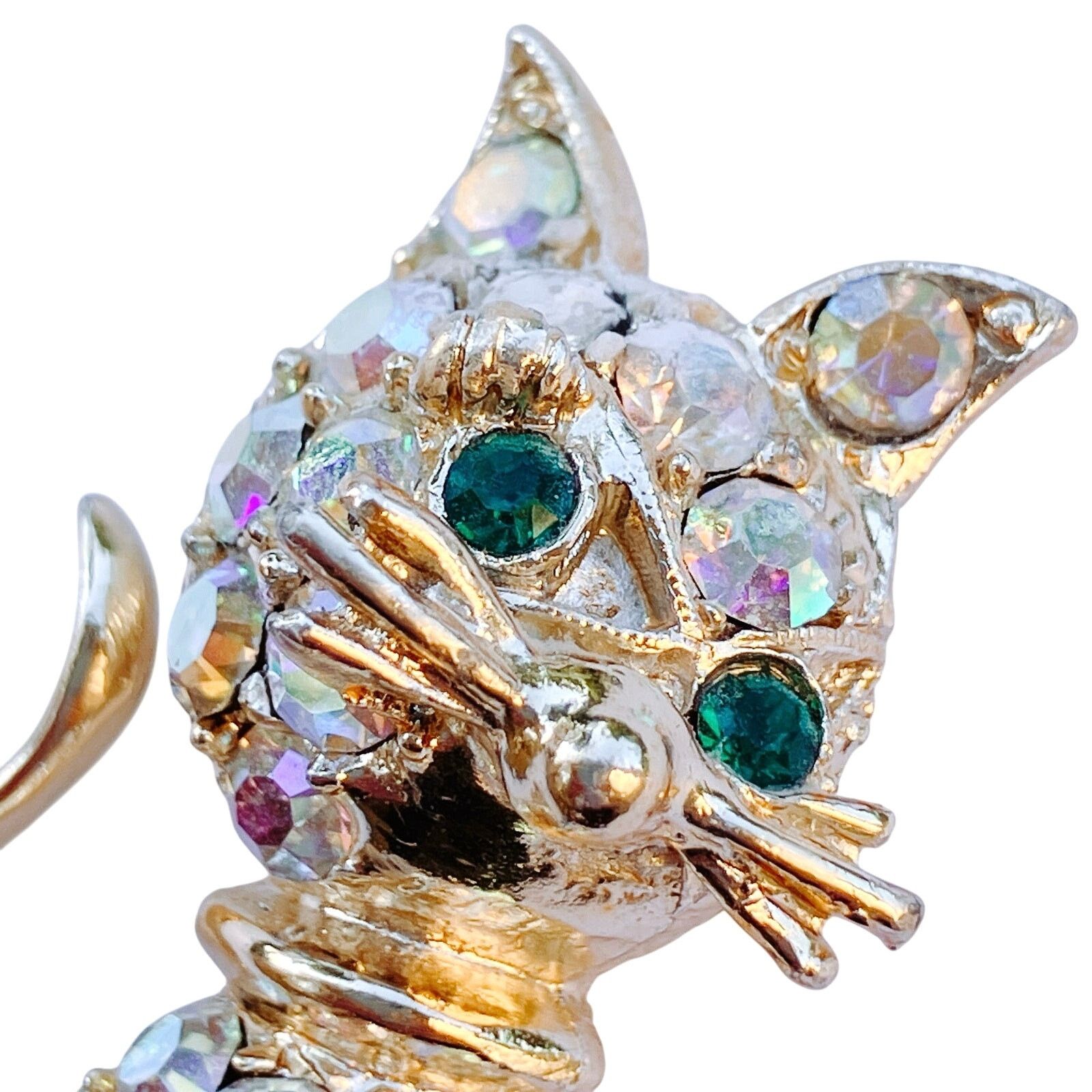 Vintage Vintage Mid Century Cat Brooch AB Rhinestones Kitschy Size ONE SIZE - 2 Thumbnail