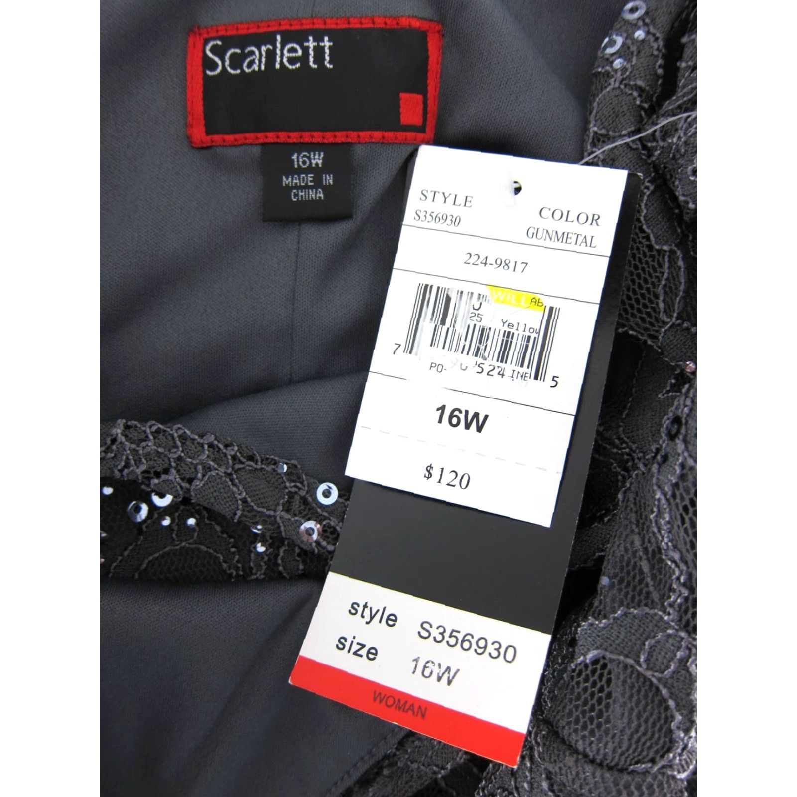 Vintage Scarlett Dress NWT Floral Lace Stretch Sequin Short Sleeve V-Neck Tiered Gray 16 Womens Dress Size 38" / US 16 / IT 52 - 3 Thumbnail