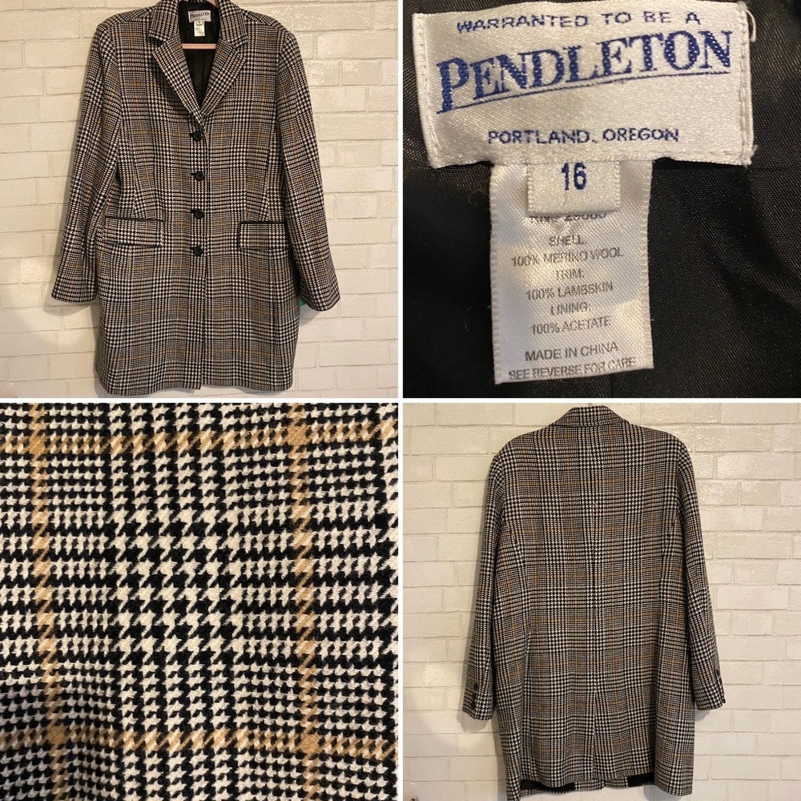 Pendleton Pendleton $268 Women’s 16 Blk Houndstooth 100% Wool Coat Size XXL / US 16-18 / IT 52-54 - 1 Thumbnail