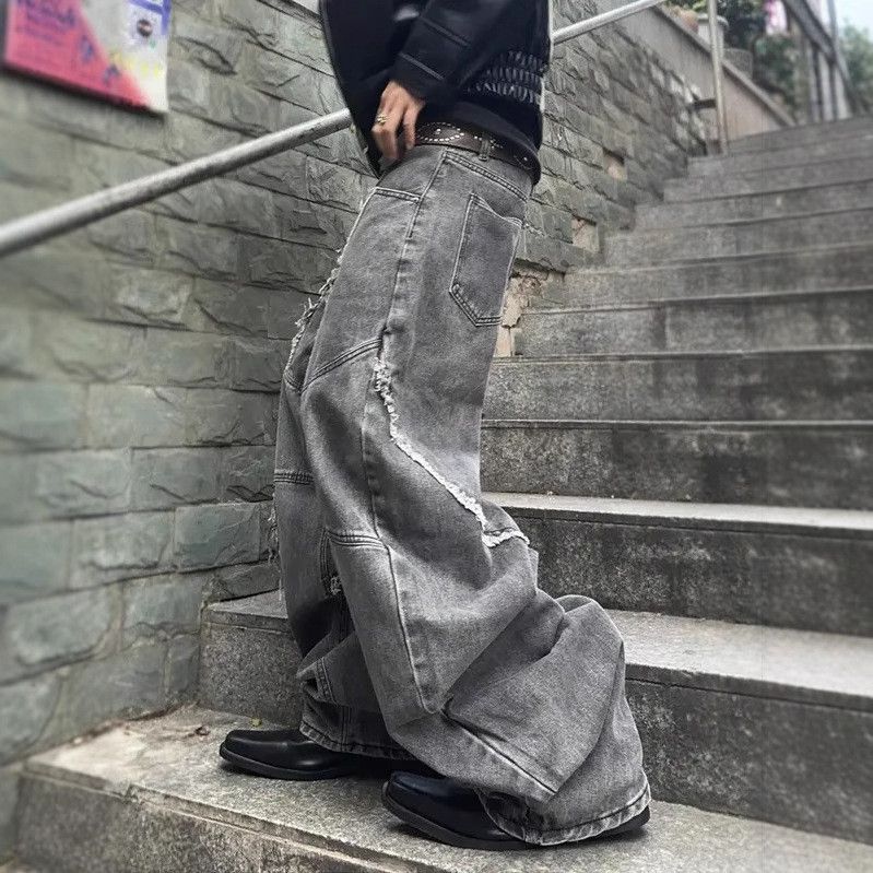 Japanese Brand Retro loose fringed patchwork wide leg jeans Size US 32 / EU 48 - 3 Thumbnail