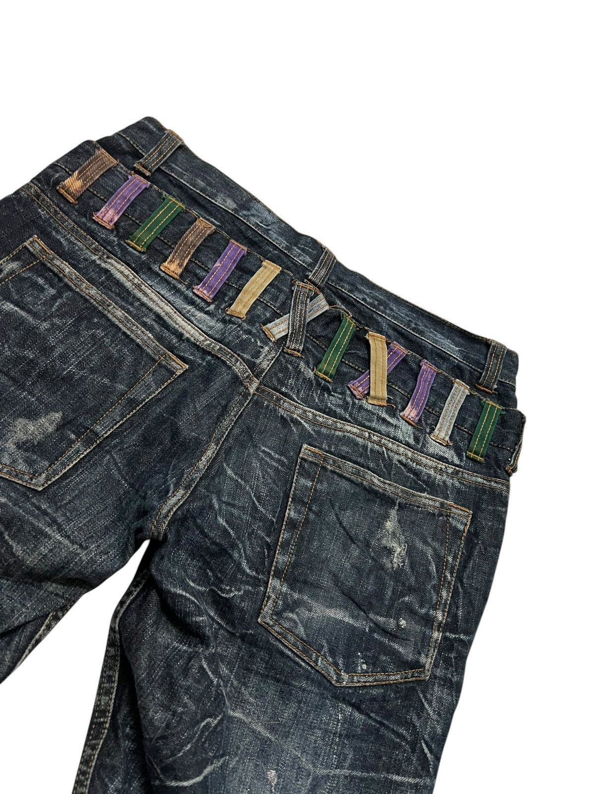 Japanese Brand 💥Double Waist💥Nylaus Clothing Distressed Clawmark Jean Size US 31 - 16 Thumbnail