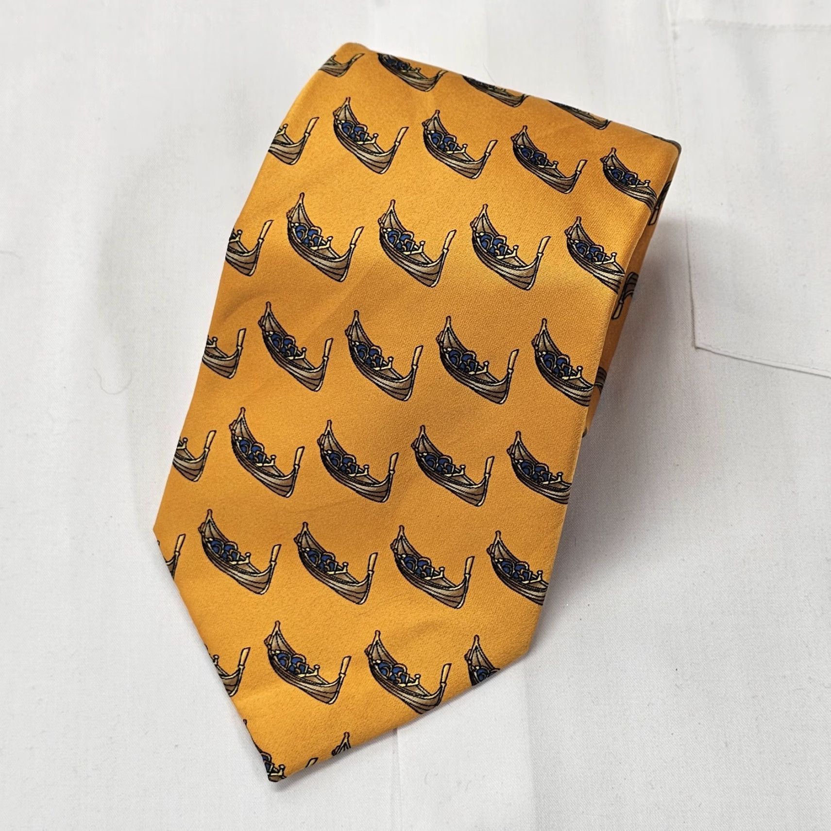 Vintage VINTAGE Cucita A Mano Men's Silk Tie Necktie Italy Orange Gondola Boat Classic Venetian Tie Beige? Size ONE SIZE - 2 Thumbnail