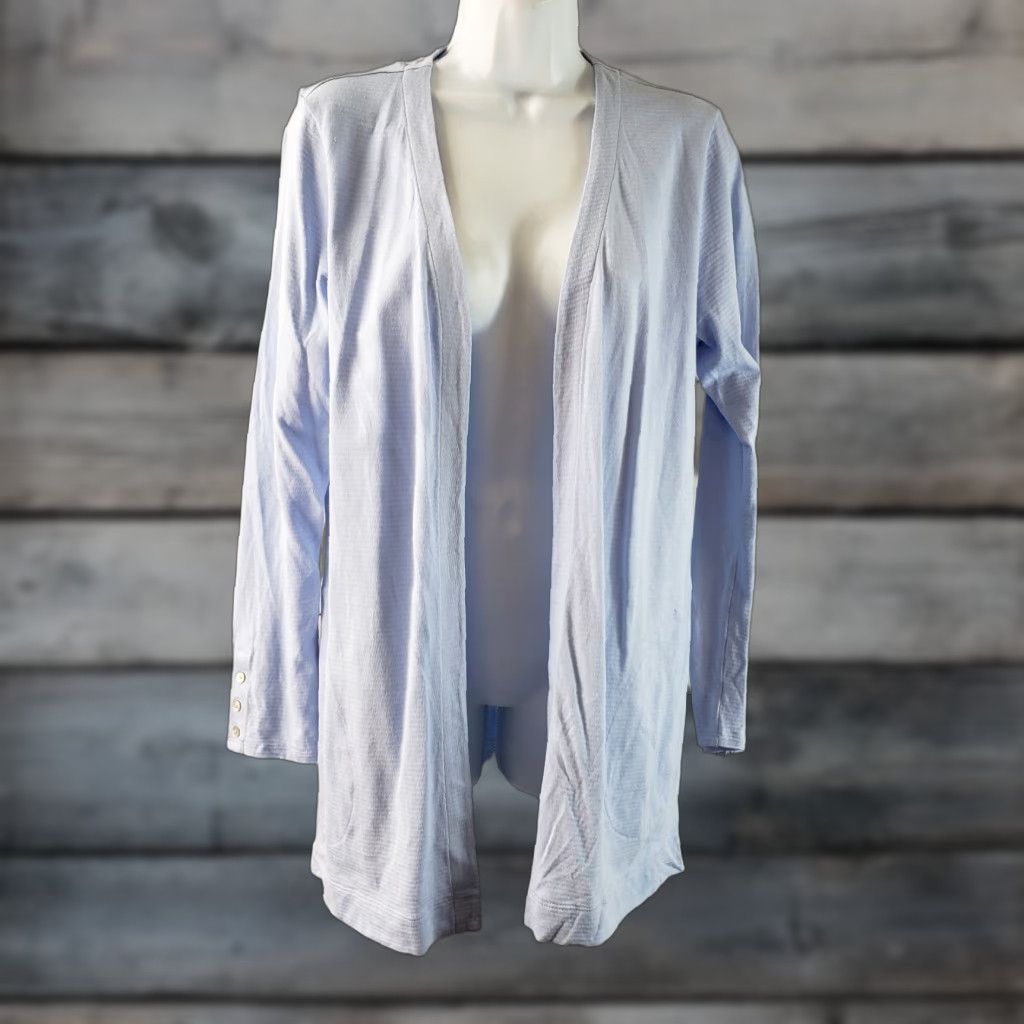 J. Jill J. Jill Cardigan Womens Medium Blue Cotton Open Front Pockets Long Sleeve sweater Size M / US 6-8 / IT 42-44 - 1 Thumbnail