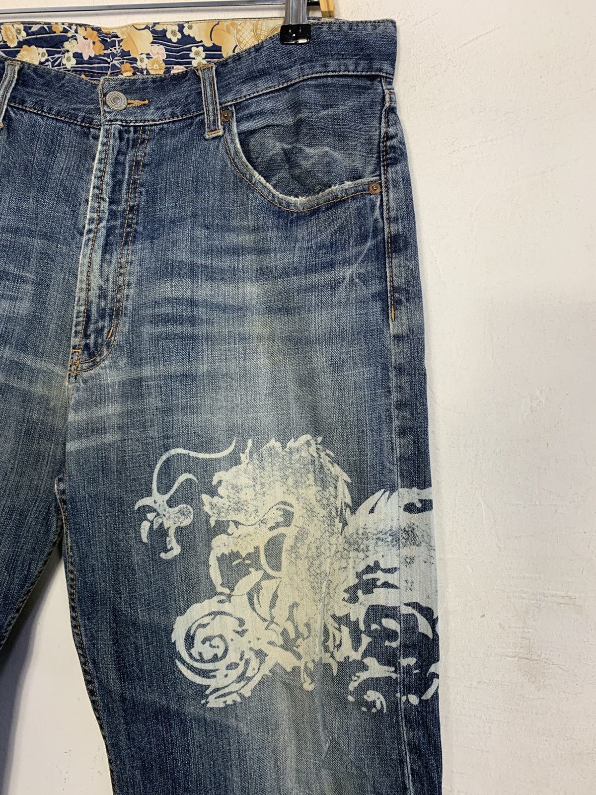 Japanese Brand Dragon Art Denim Jeans Pant Straight Leg Zipper Pocket Size US 35 - 12 Thumbnail