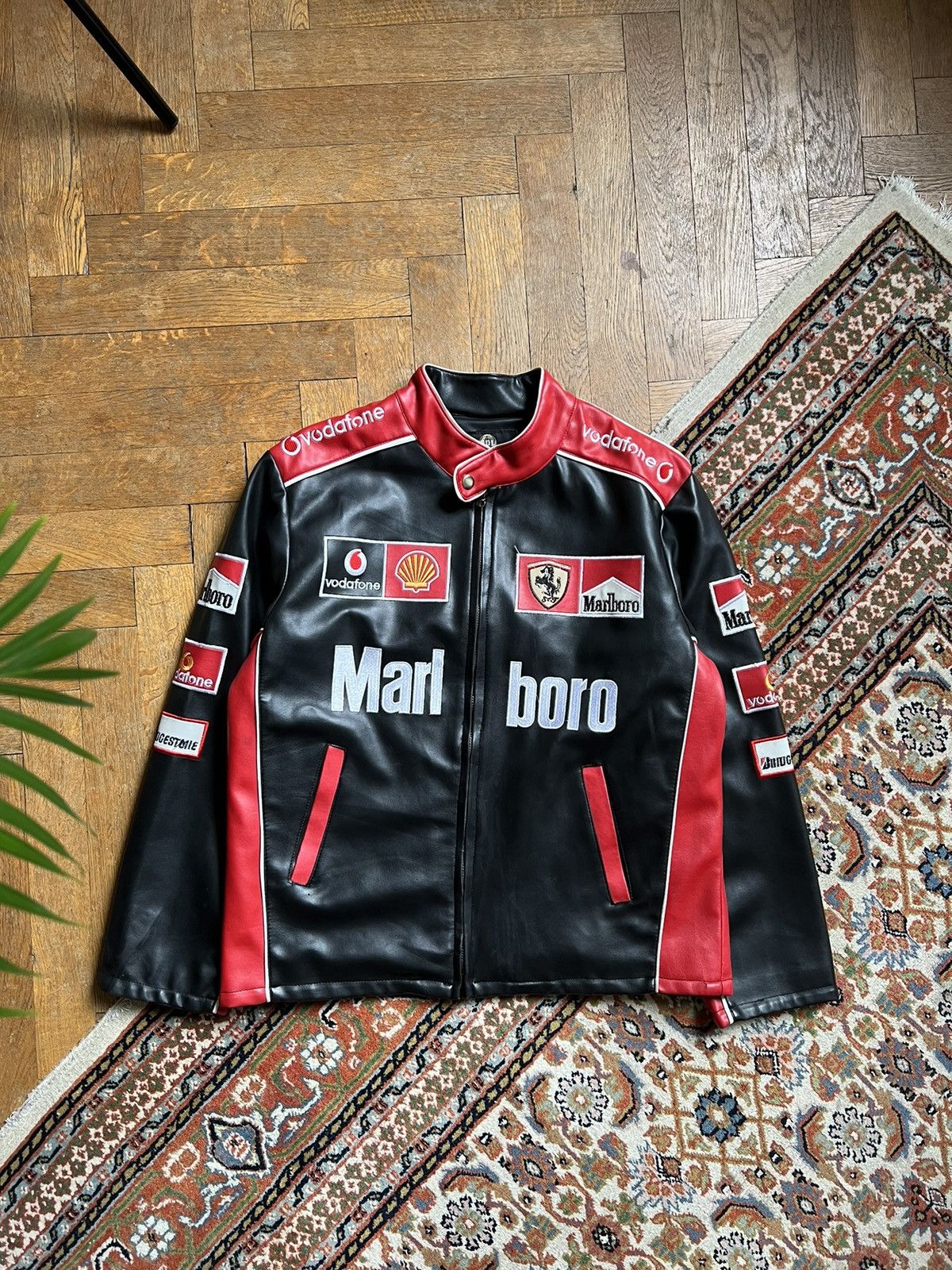 Image of Marlboro Moto Racing Vintage Eco Lether Jacket in Black, Men's (Size Small)