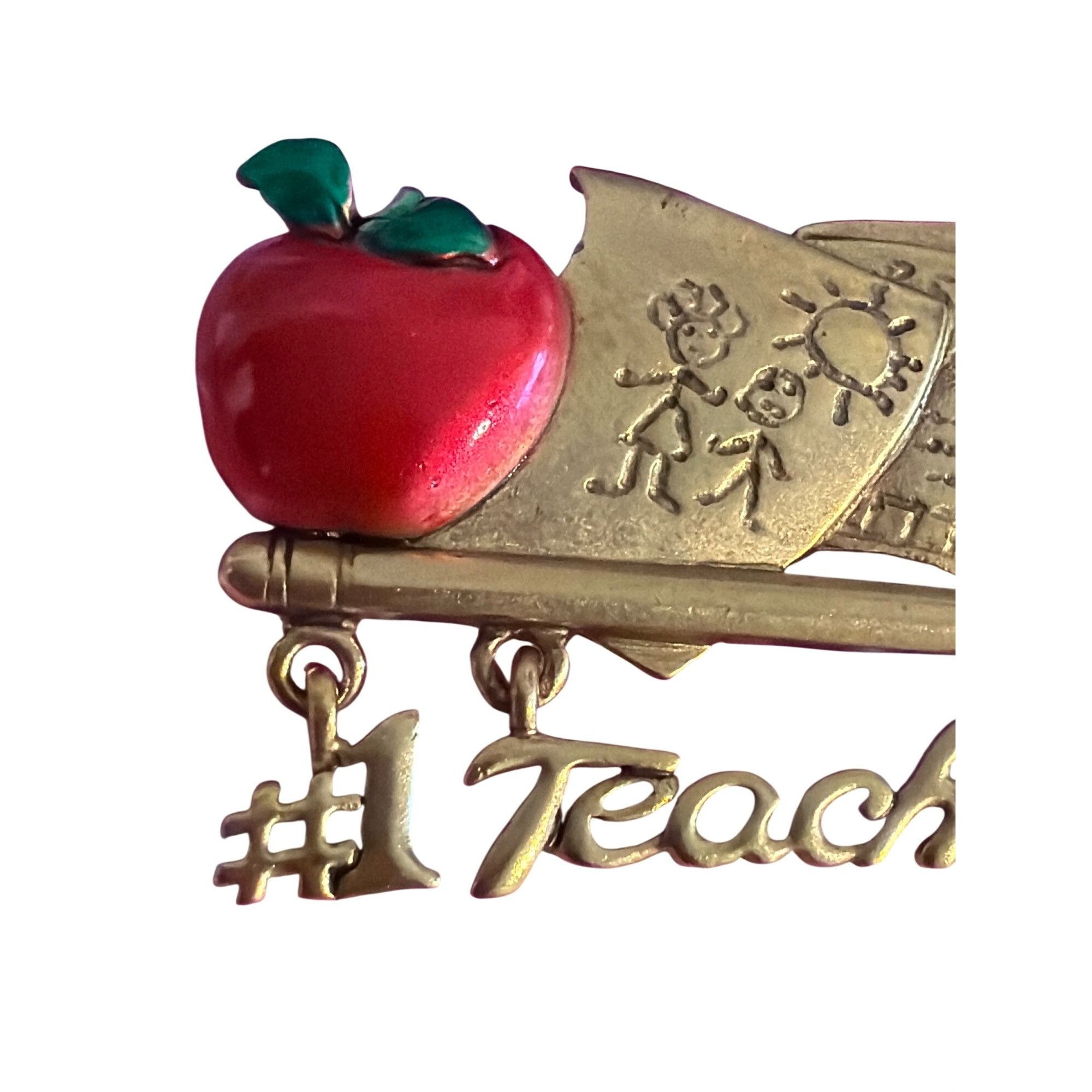 Other Vintage Danecraft Teacher Brooch Pin Red Green Enamel Dangle Size ONE SIZE - 2 Thumbnail