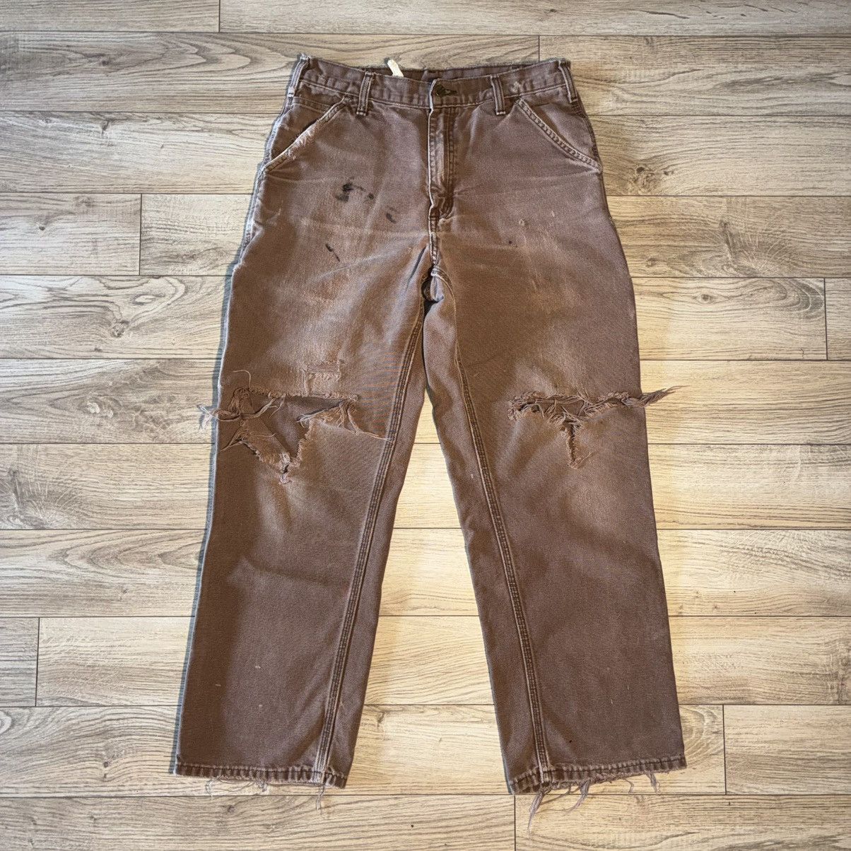 Carhartt Brown Carhartt carpenter pants distressed thrashed Size US 30 / EU 46 - 1 Thumbnail