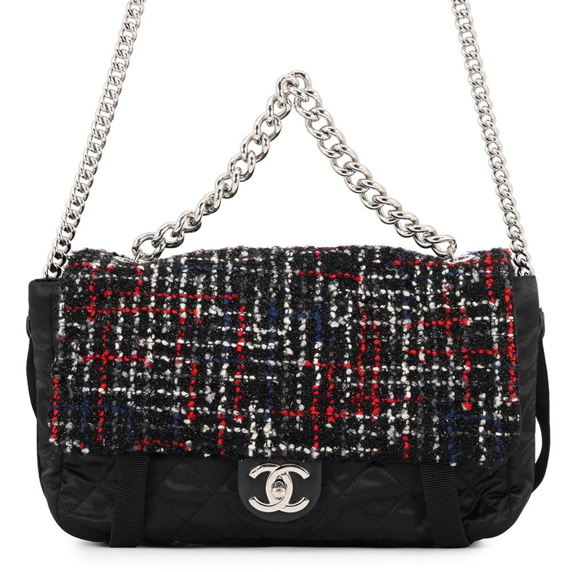 Chanel Chain Shoulder Bag, Coco Mark, Tweed Nylon, As1160, Black, Handbag, Women's, Chanel, Women's