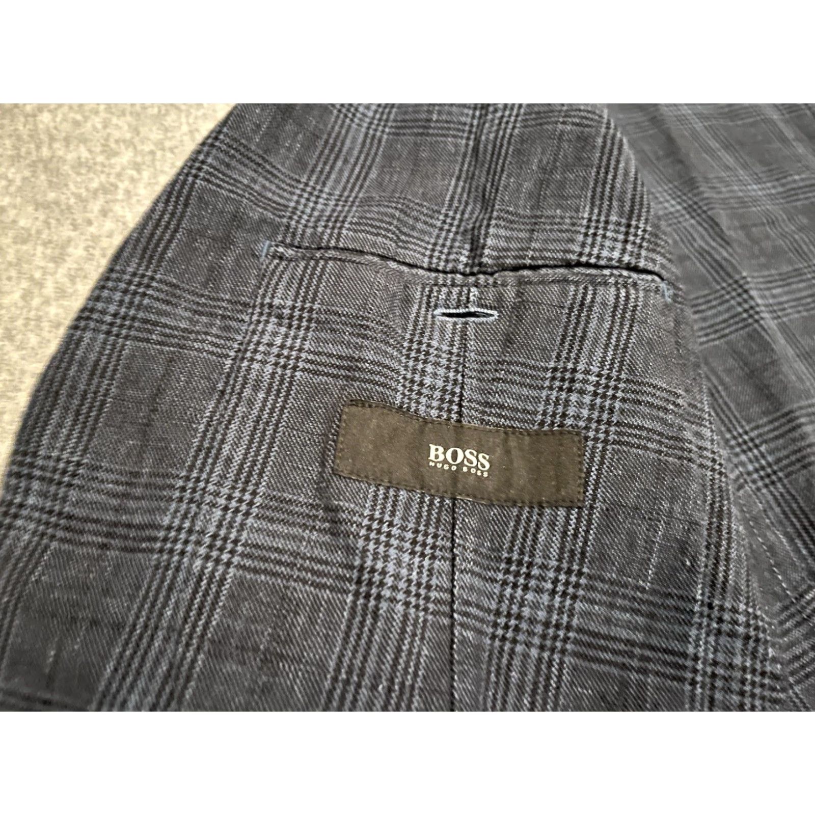 Hugo Boss HUGO BOSS Blazer Plaid Jacket Cotton Linen Blue 40R Regular Men Size 40R - 3 Thumbnail