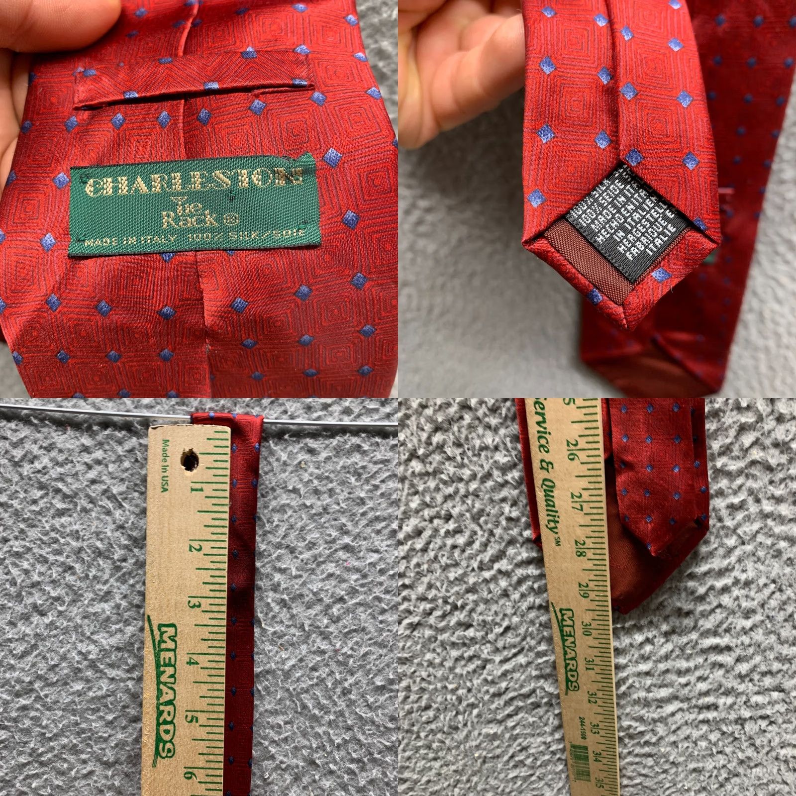 Vintage VINTAGE Charleston Tie Rack Tie Red Blue Diamond Mens 3.75 Inch 100% Silk Neck Size ONE SIZE - 8 Thumbnail