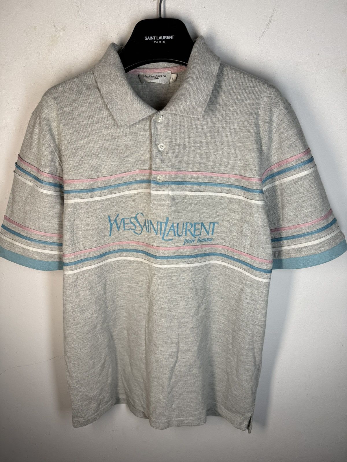 Yves Saint Laurent Grey YSL Polo Shirt Spell Out YSL Shirt YSL Tee Size US L / EU 52-54 / 3 - 15 Thumbnail