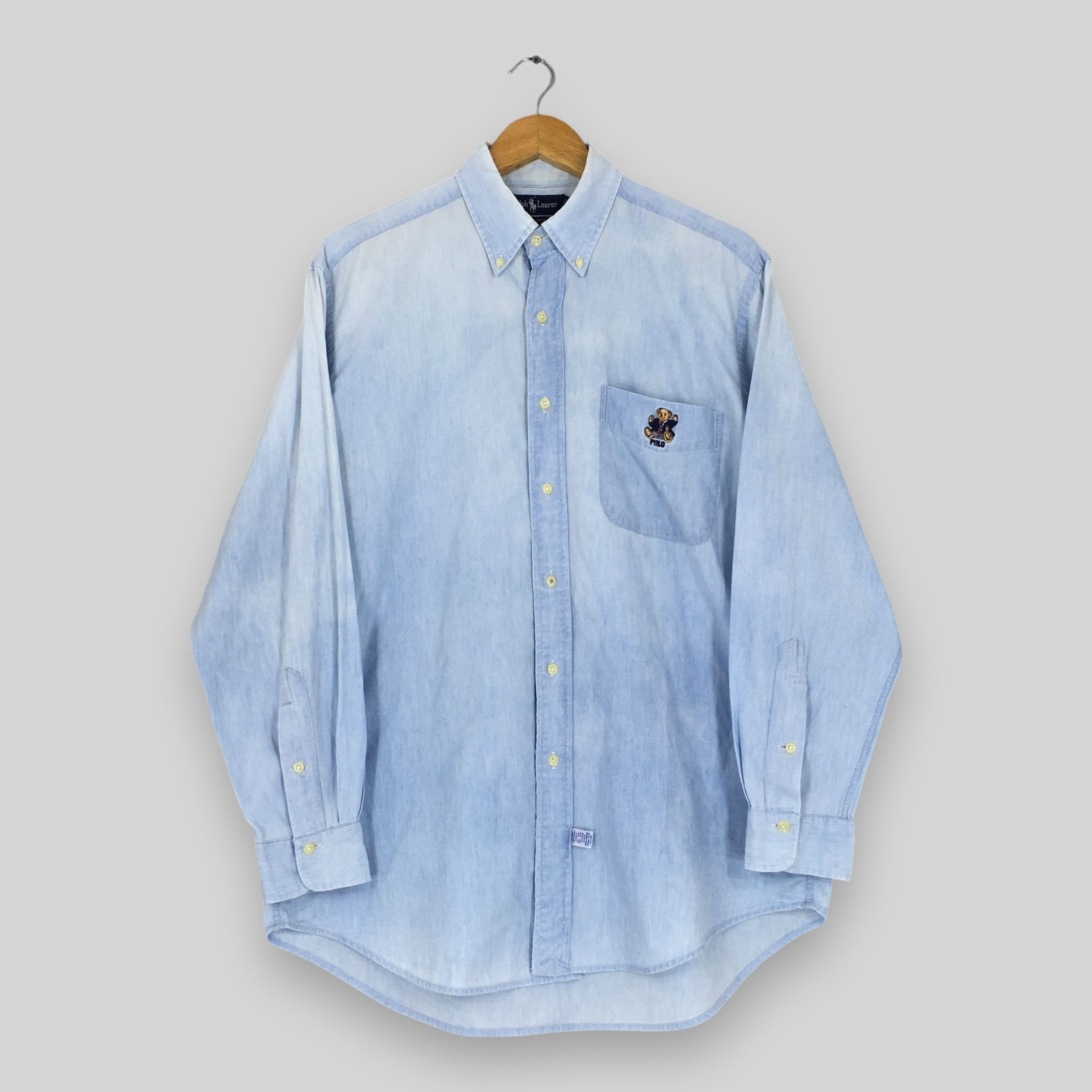 Polo Ralph Lauren Vintage Polo Bear Ralph Lauren Blue Oxford Shirt Medium Size US M / EU 48-50 / 2 - 1 Thumbnail
