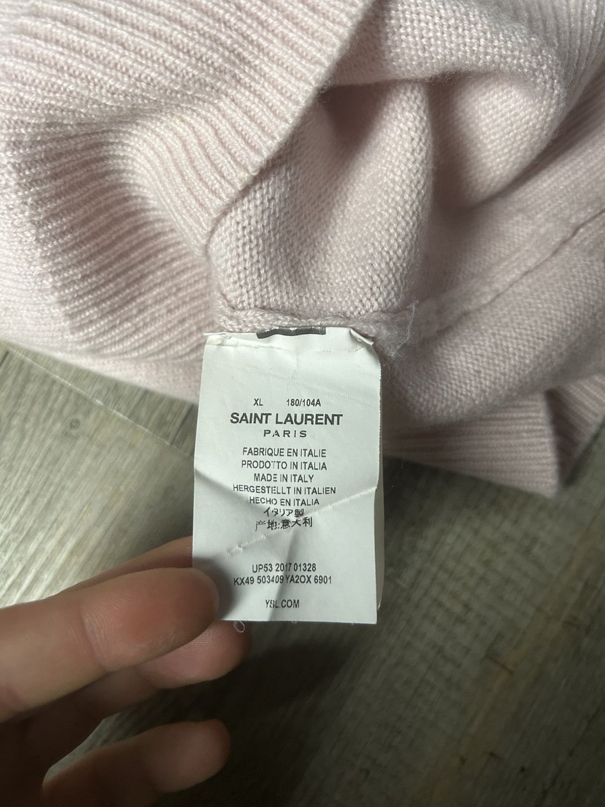 Saint Laurent Paris STEAL Rose pink/white ‘SL’ Cashmere Knit Sweater Size US XL / EU 56 / 4 - 5 Thumbnail