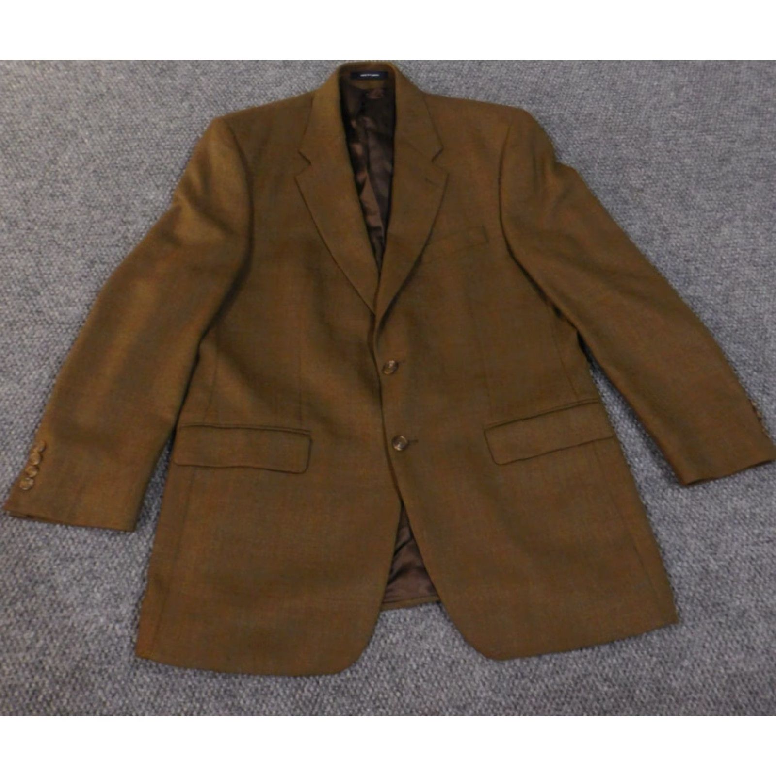 Chaps VINTAGE Chaps Ralph Lauren blazer / coat Wool 42L Mens Brown Two-Button Geometric Tweed Regular Peak Lapel 90s Classic Jacket Thick Wool Size 42R - 2 Thumbnail