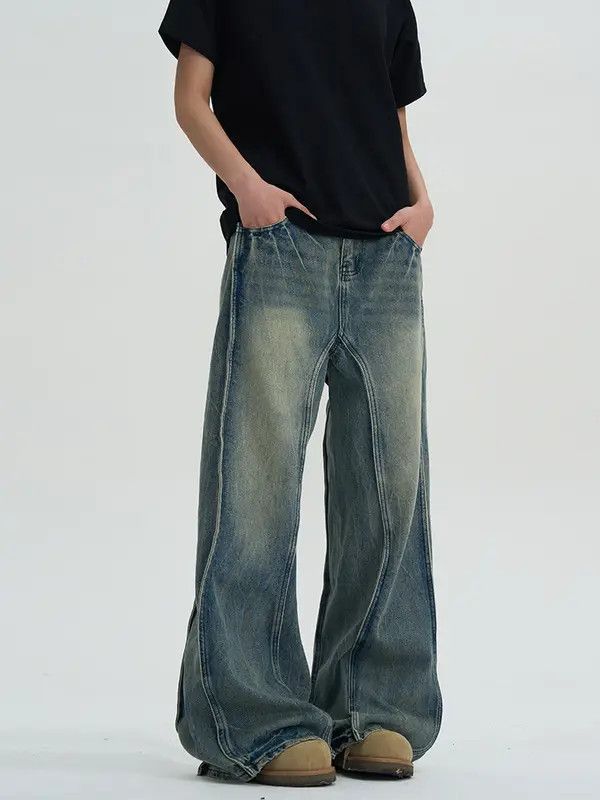 VIBE Blue Embroidered Baggy Denim Jeans, Wide Leg Loose Jeans Size US 32 / EU 48 - 1 Thumbnail