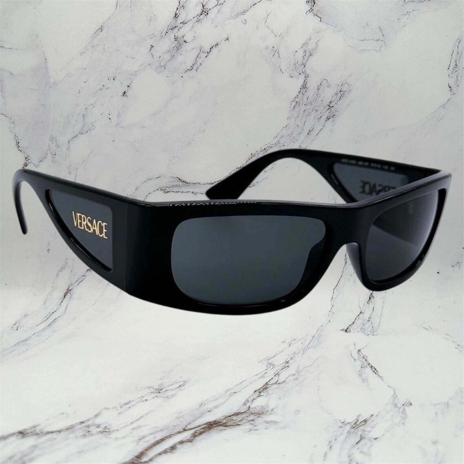 Versace VERSACE Sunglasses New Black Square Wrap Shield Mask Acetate Size ONE SIZE - 12 Thumbnail
