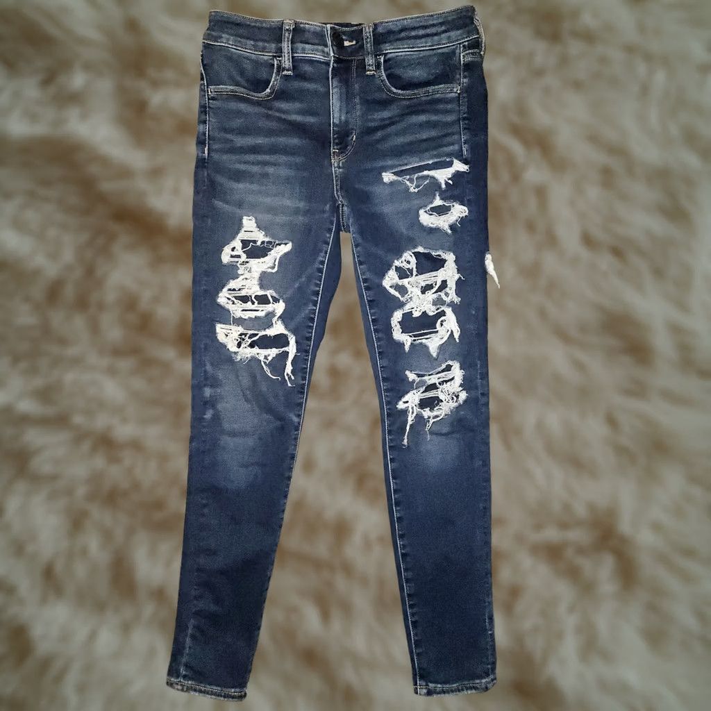 American Eagle Outfitters American Eagle High Rise Jeans Womens 6 Regular Distressed Stretch Preppy Size 28" / US 6 / IT 42 - 1 Thumbnail