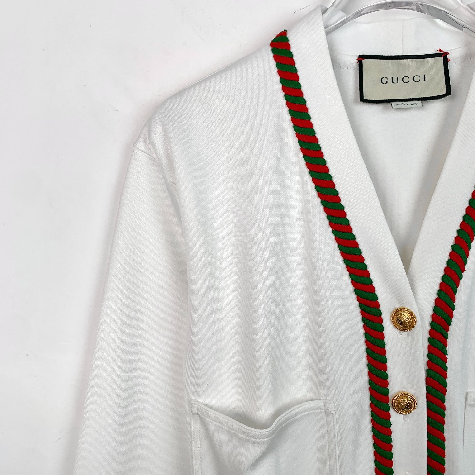 Gucci Gucci White Cardigan With Red & Green Trim Size XXS / US 00 / IT 34 - 6 Thumbnail