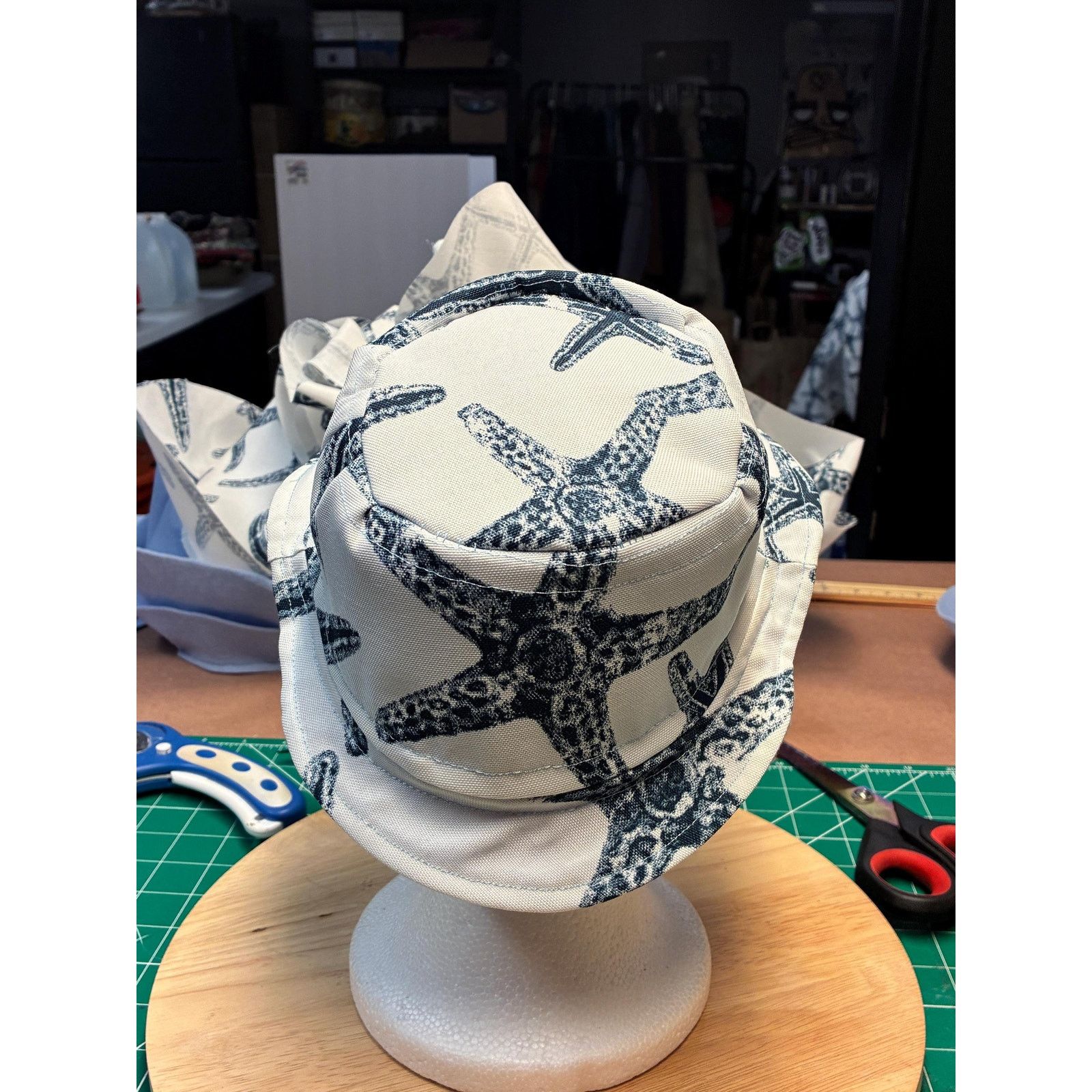 Other Upcycled Bucket Hat — Navy & White Starfish Print, Size ONE SIZE - 5 Thumbnail
