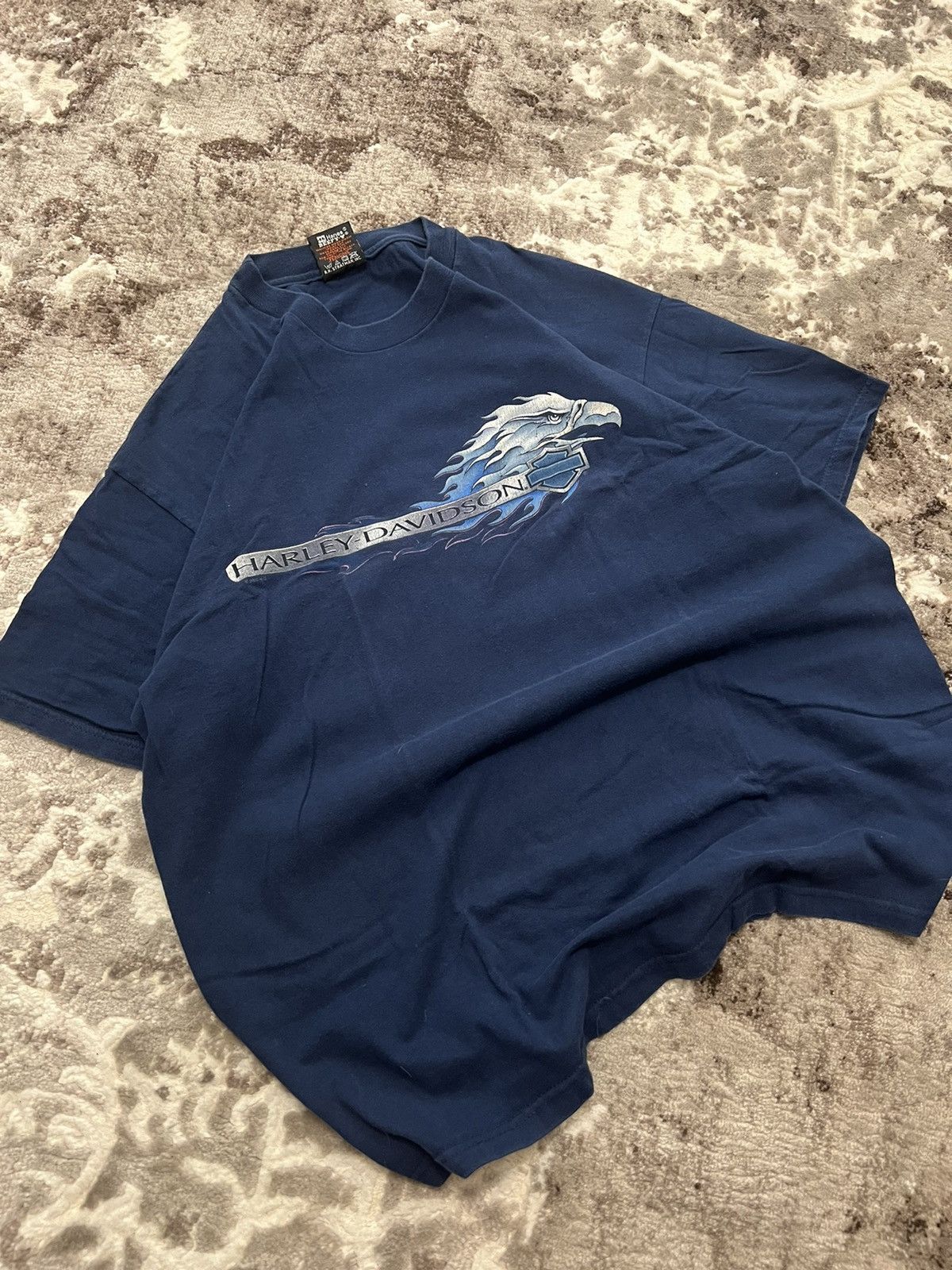 Harley Davidson × Vintage Vintage🔥1999 Harley Davidson Blue Fire Eagle logo T-shirt Size US XL / EU 56 / 4 - 2 Thumbnail