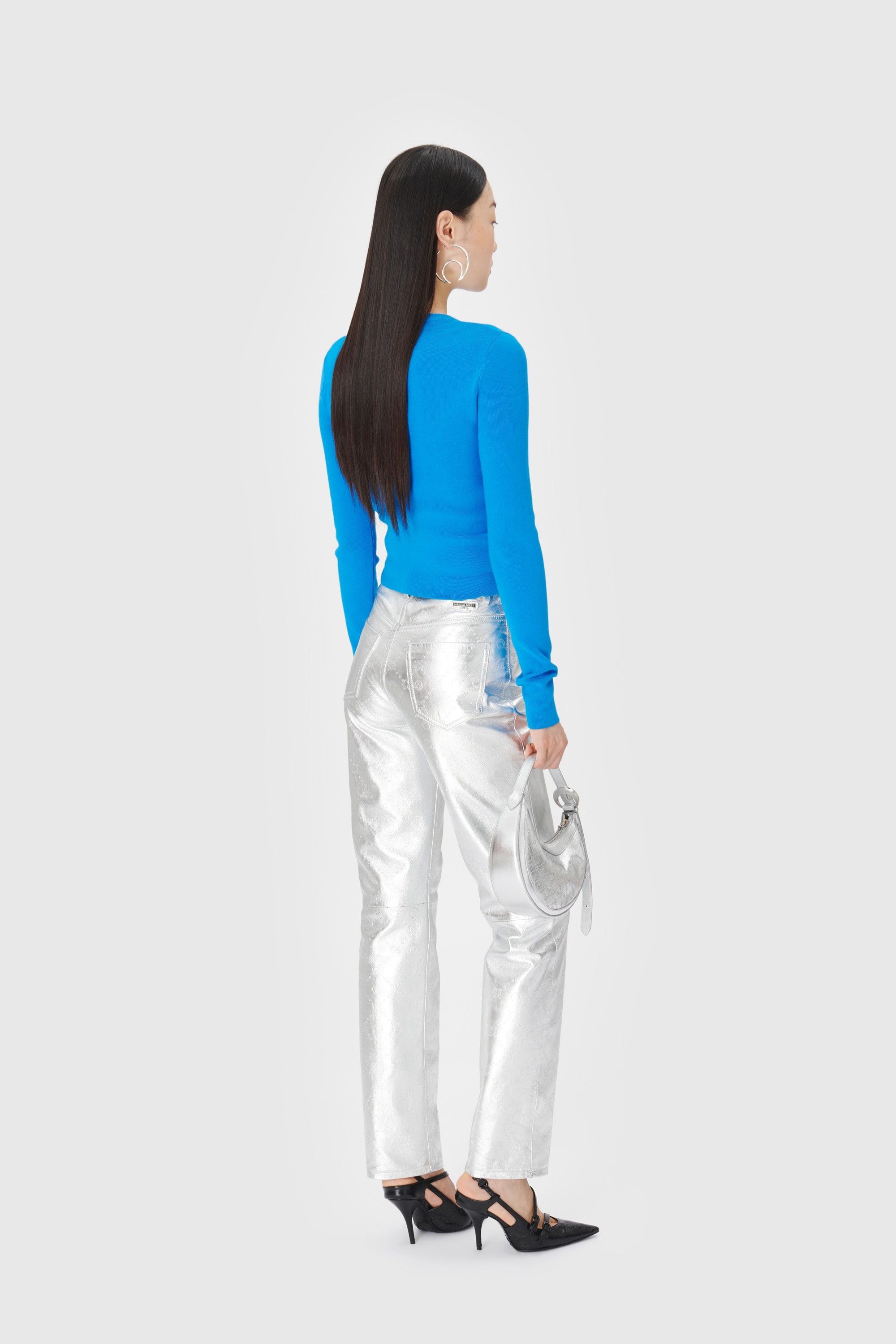 Marine Serre o1s22i1n0225 Leather Laminated Moonogram Pant in Silver Size 27" / US 4 / IT 40 - 3 Thumbnail
