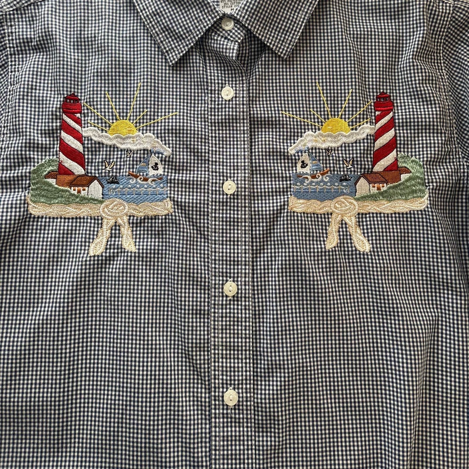Other BonWorth Blue Gingham Nautical Embroidered Button-Down Shirt Size M / US 6-8 / IT 42-44 - 4 Thumbnail