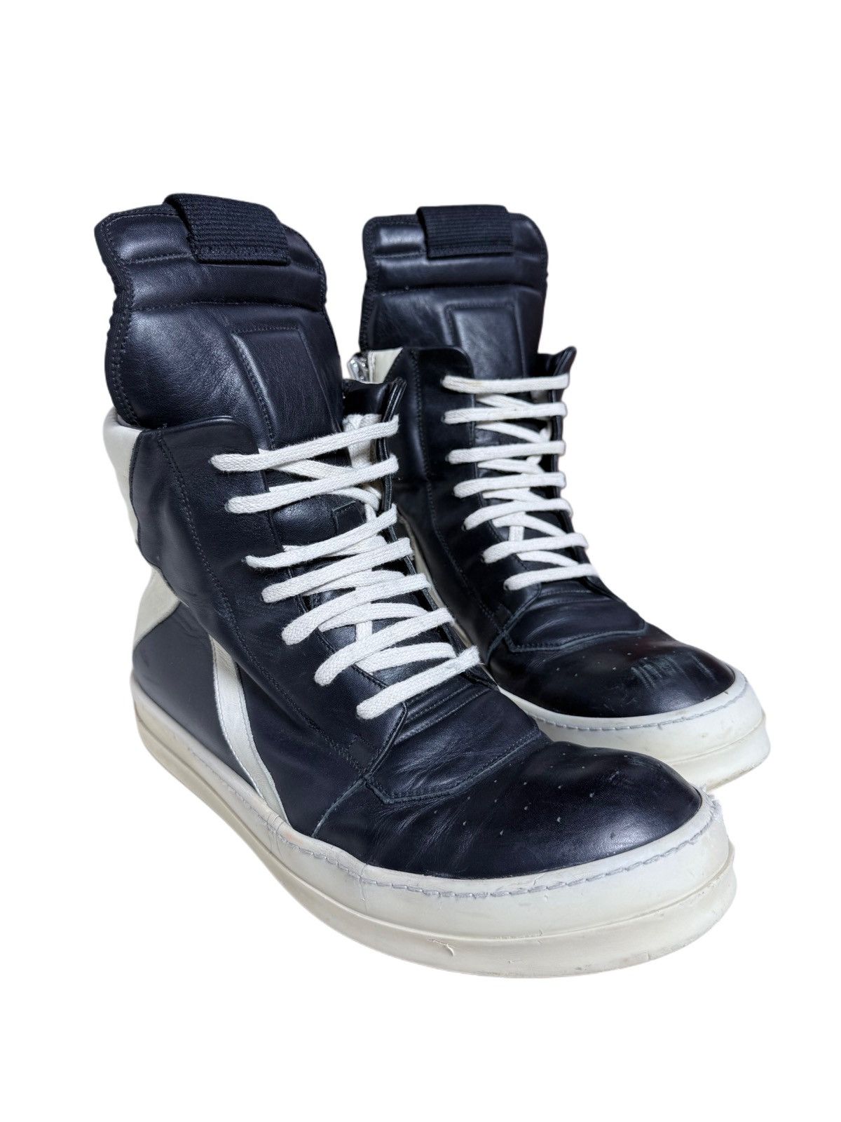 Rick Owens Rick Owens FW2007 Geobaskets Black/Cream Hi-Top Sneakers Size US 9 / EU 42 - 3 Thumbnail