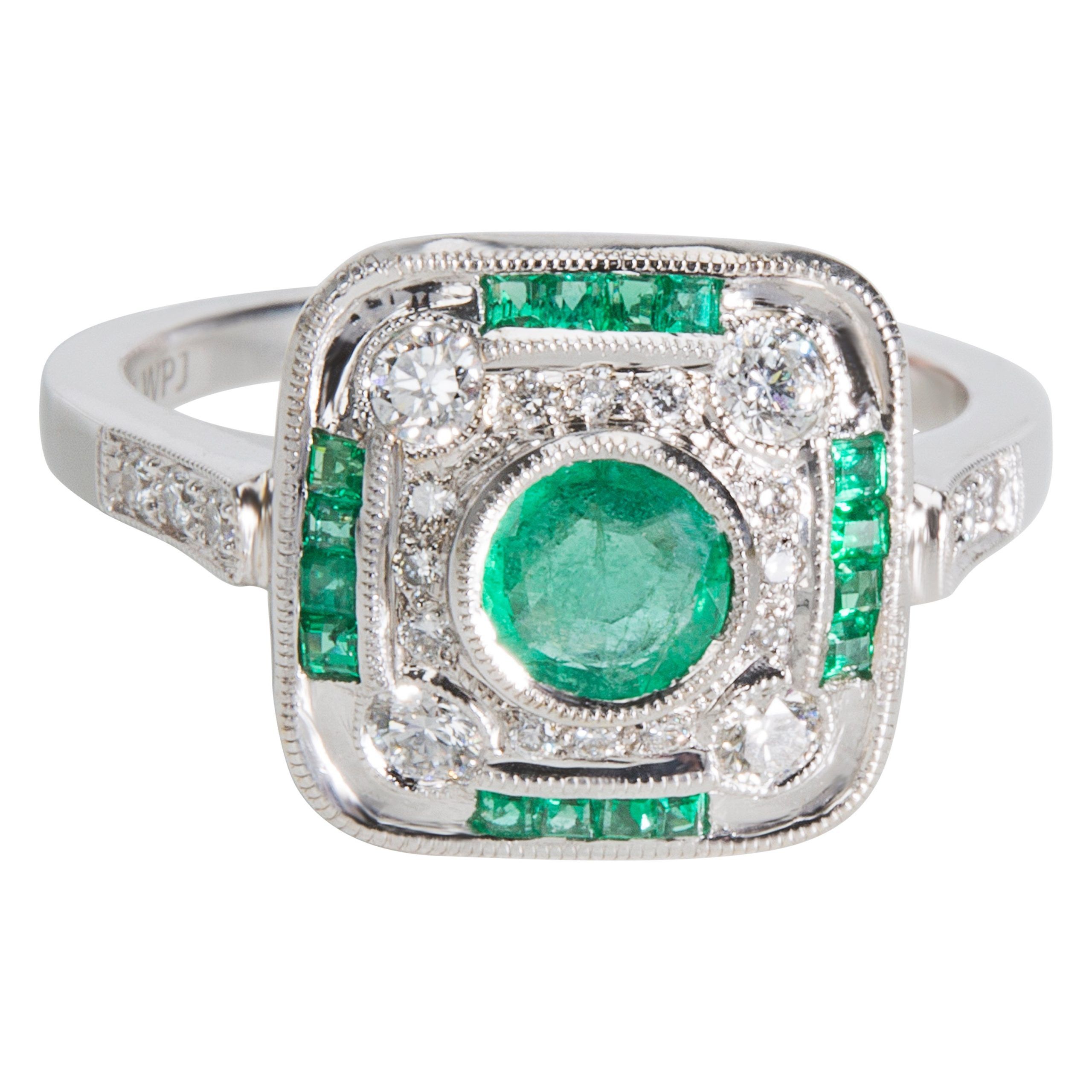 image of Tiffany Co Emerald & Diamond Ring In 18K White Gold (0.58 Ctw), Women's